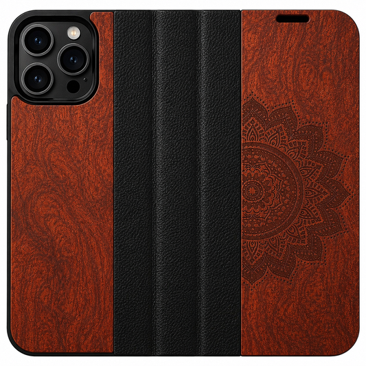 Mandala Eden Wallet Case aus Rosenholz für das iPhone 16 Pro