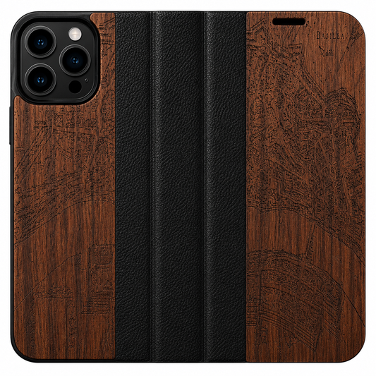 Basel Merian Eden Wallet Case aus Nussbaumholz für das iPhone 16 Pro Max