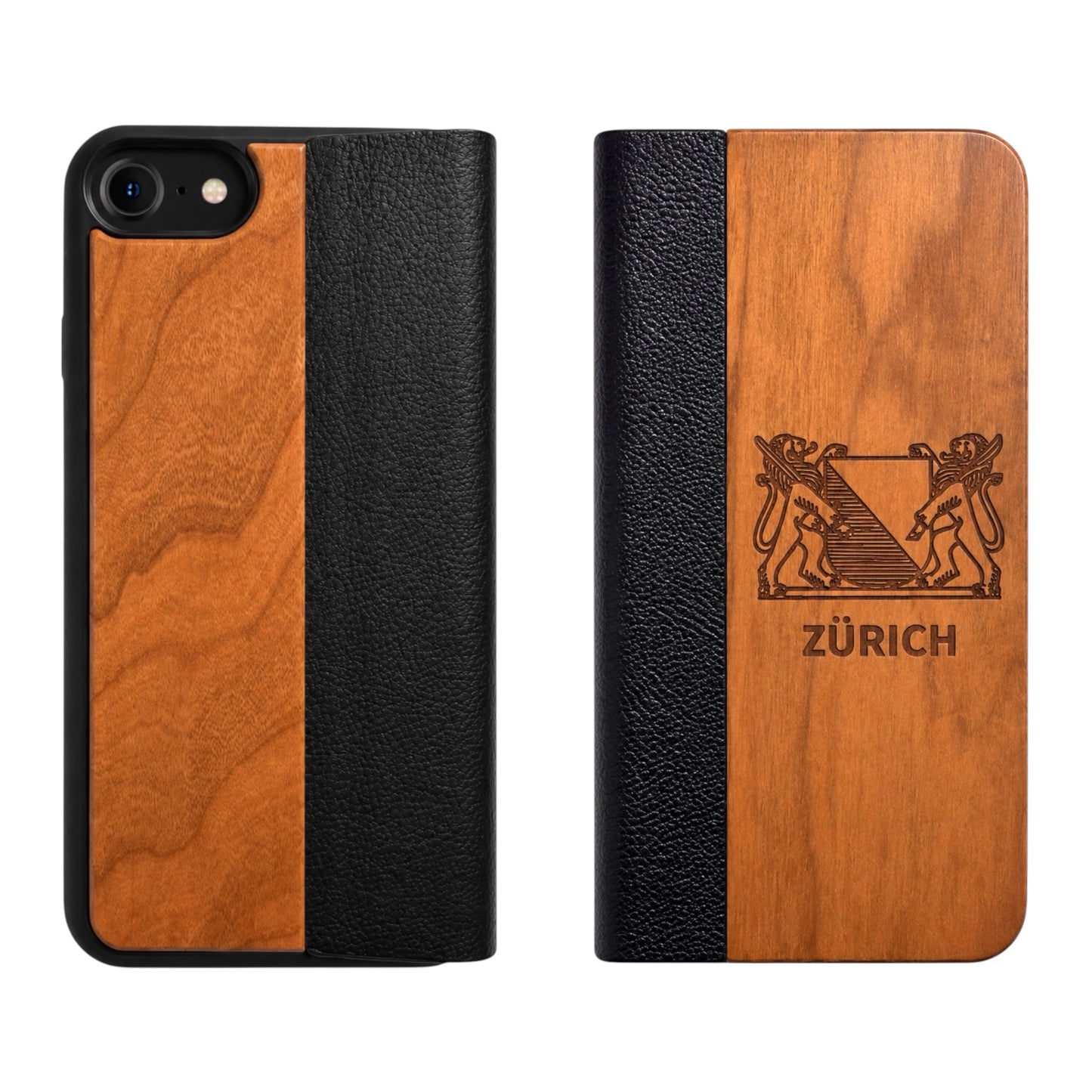 Zürich Wappen Eden Wallet Case aus Kirschholz für das iPhone 6/6s/7/8/SE