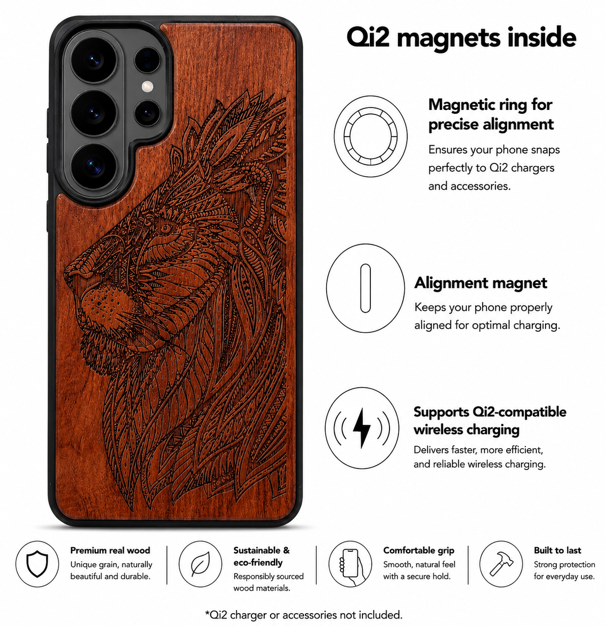 Löwe Eden Case aus Rosenholz für das Samsung Galaxy S26 Ultra mit MagSafe