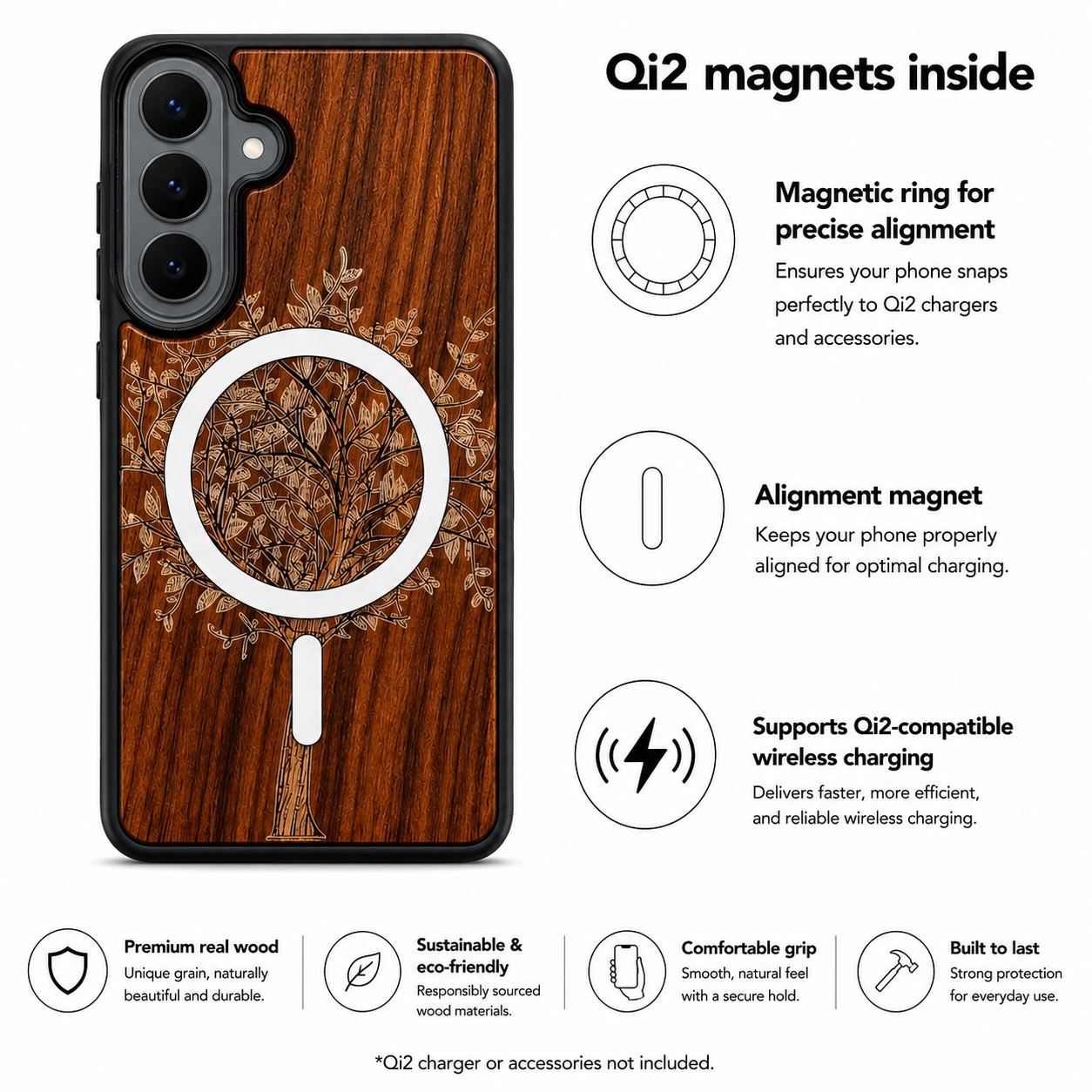Lebensbaum Eden Case aus Nussbaumholz für das Samsung Galaxy S26 mit MagSafe