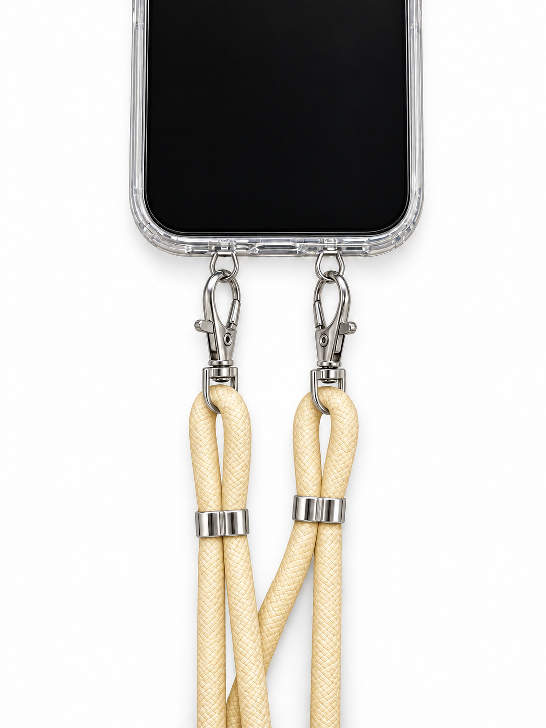 Handykette Creme – 6 mm, 2 silberne Haken, mit Metalladapter in Silber, Ansicht 1
