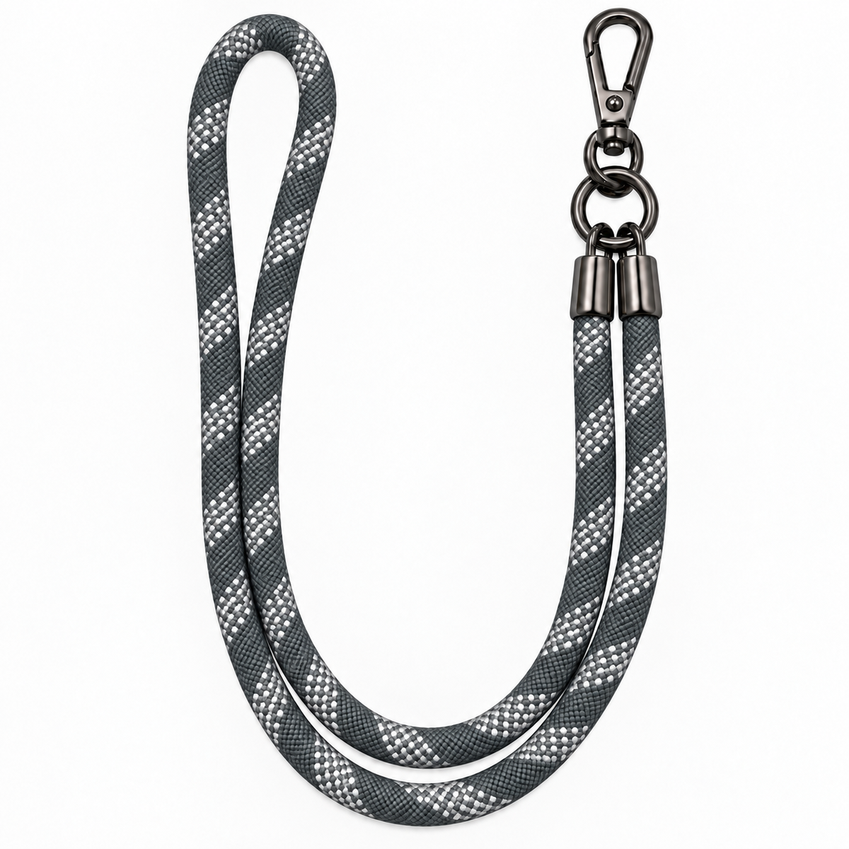 Handykette Grau-Weiss kariert – 8 mm, 1 schwarzer Haken, ohne Adapter