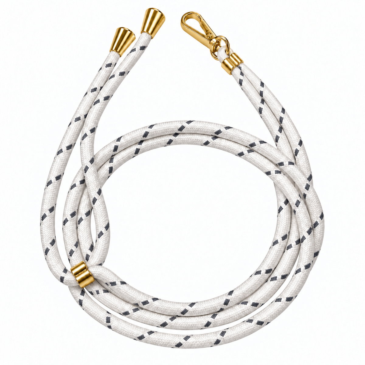 Handykette Weiss mit grauen Strichen – 6 mm, 1 goldener Haken, ohne Adapter