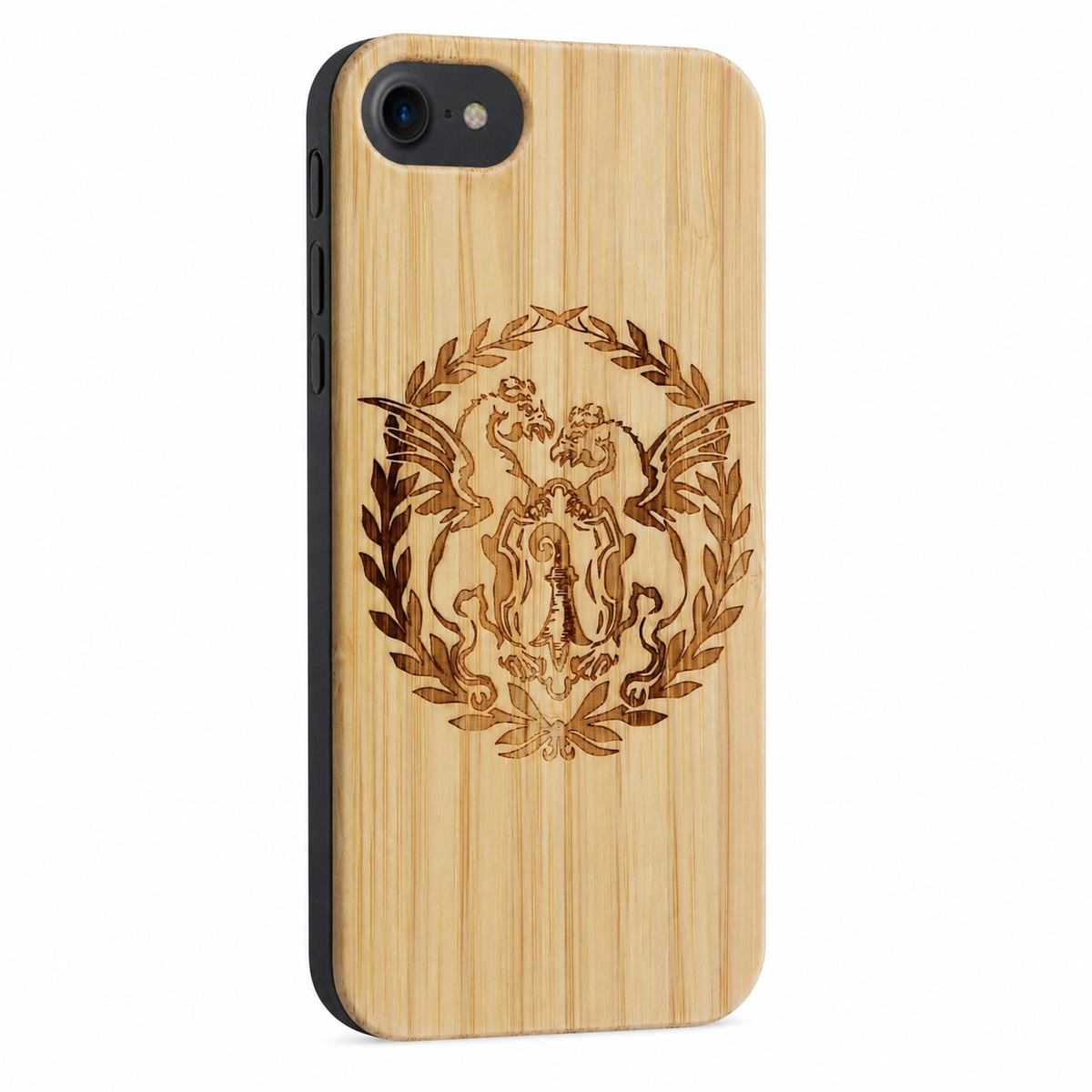 Basilisk Eden Case aus Bambus für das iPhone 6/6S/7/8/SE 2020/SE 2022 – schräge Gegenansicht