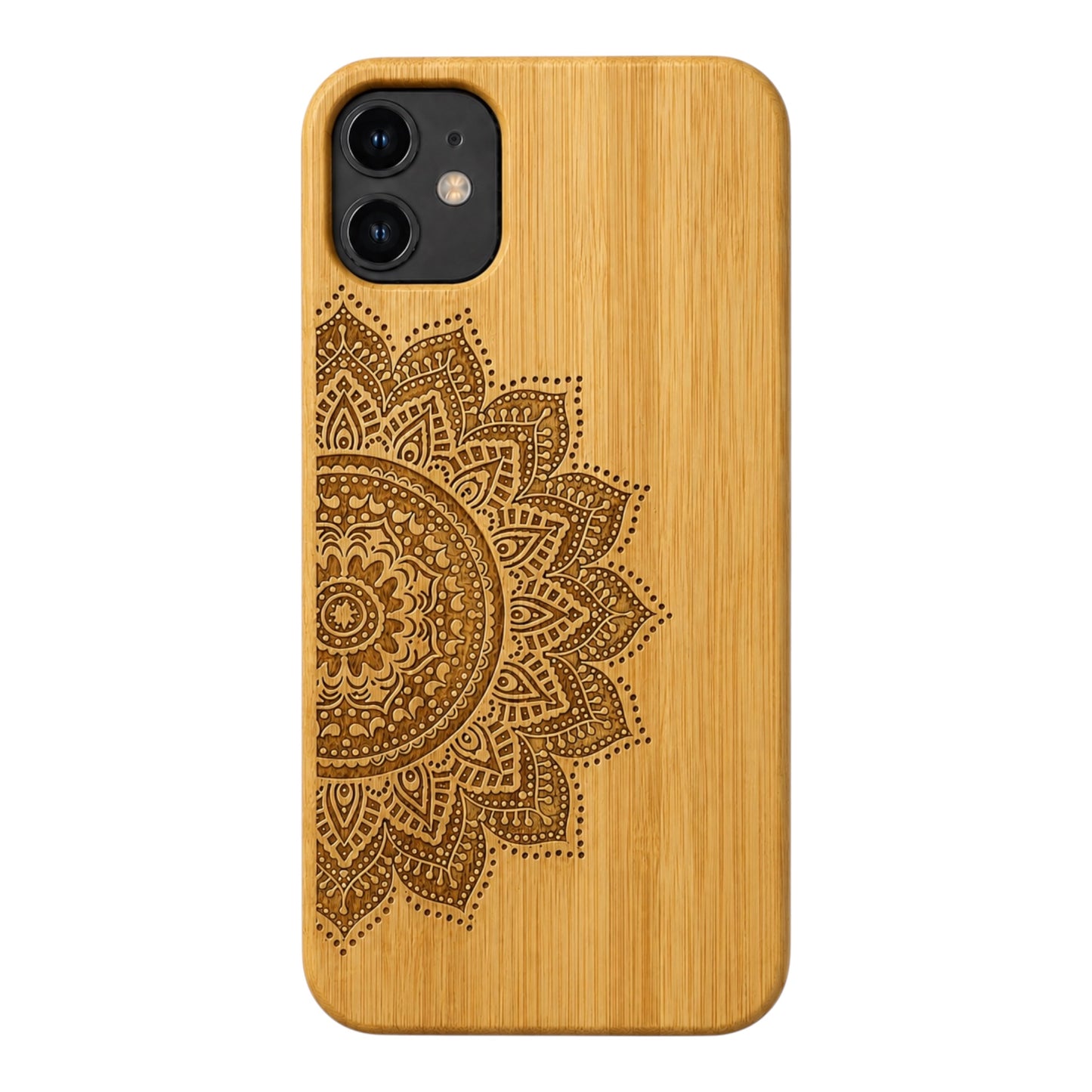 Mandala Eden Case aus Bambus für das iPhone 11 – Rückansicht