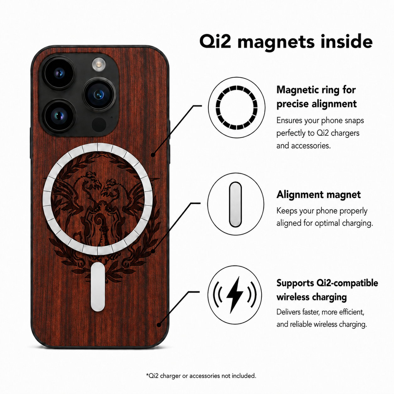 Basilisk Eden Case aus Rosenholz für das iPhone 14 Pro – Qi2-Magnete und kabelloses Laden