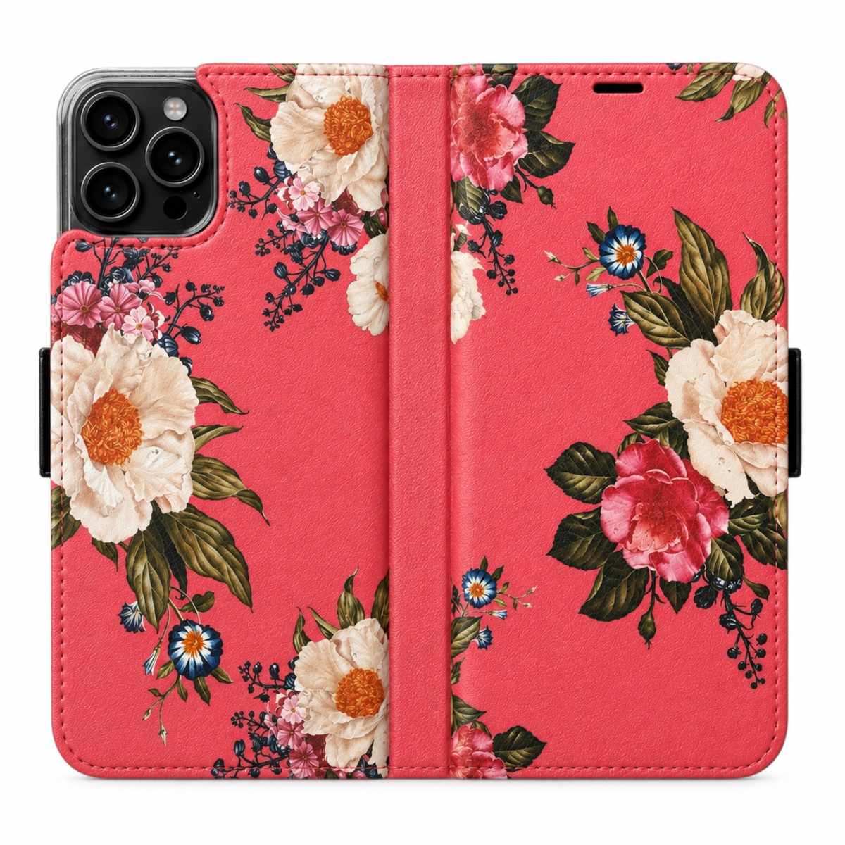 Pinke Rosen Victor Case für iPhone 16 Pro Max – geöffnete Außenansicht