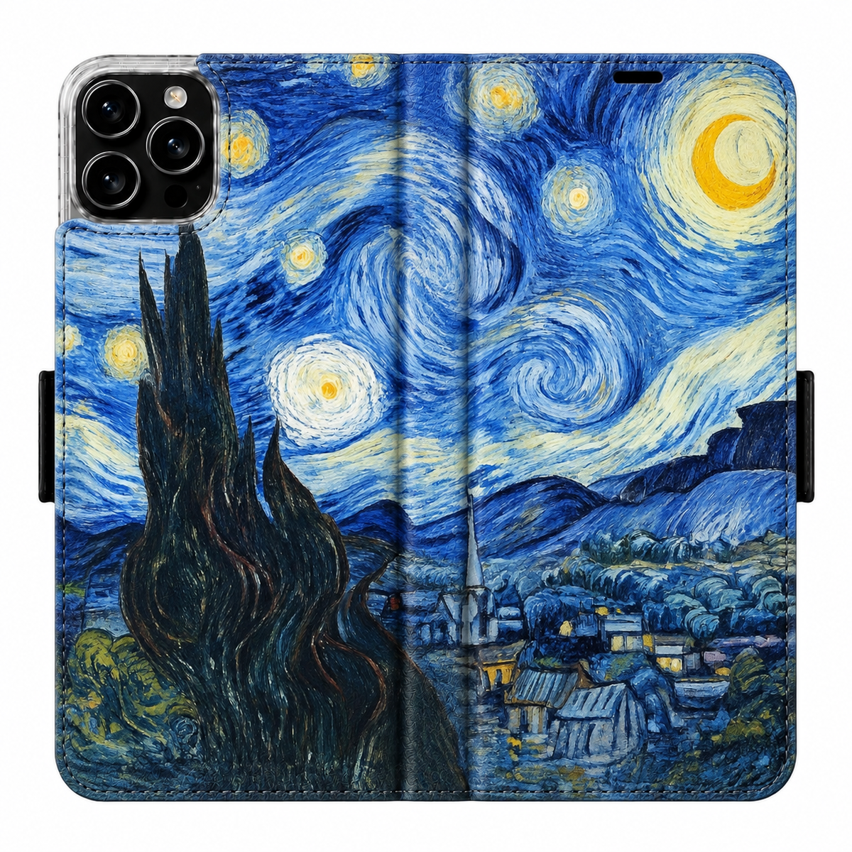 Van Gogh Sternennacht Victor Case für iPhone 16 Pro – vollständig geöffnete Außenansicht