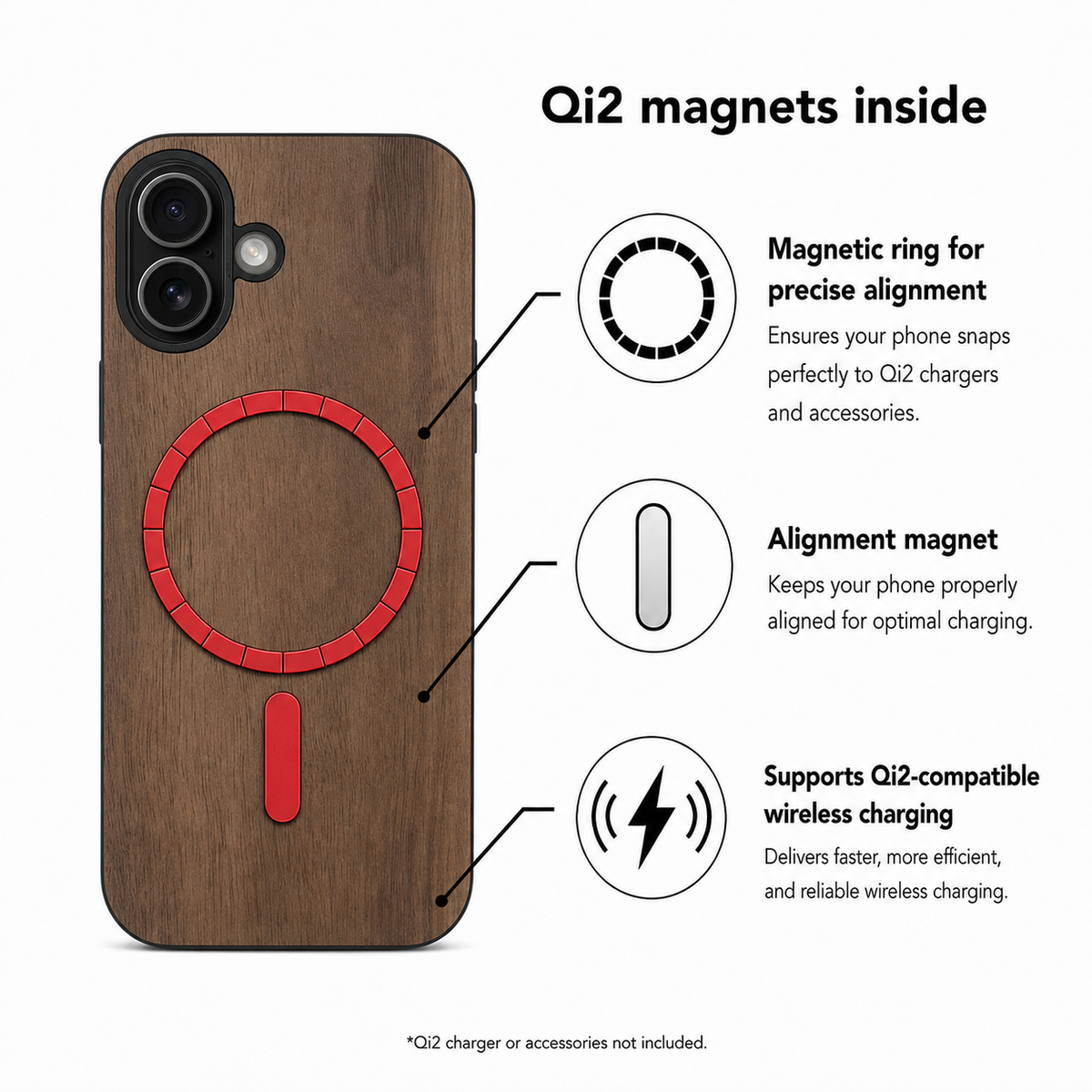 Eden Case aus Nussbaumholz für das iPhone 17 – Qi2-Magnete und kabelloses Laden