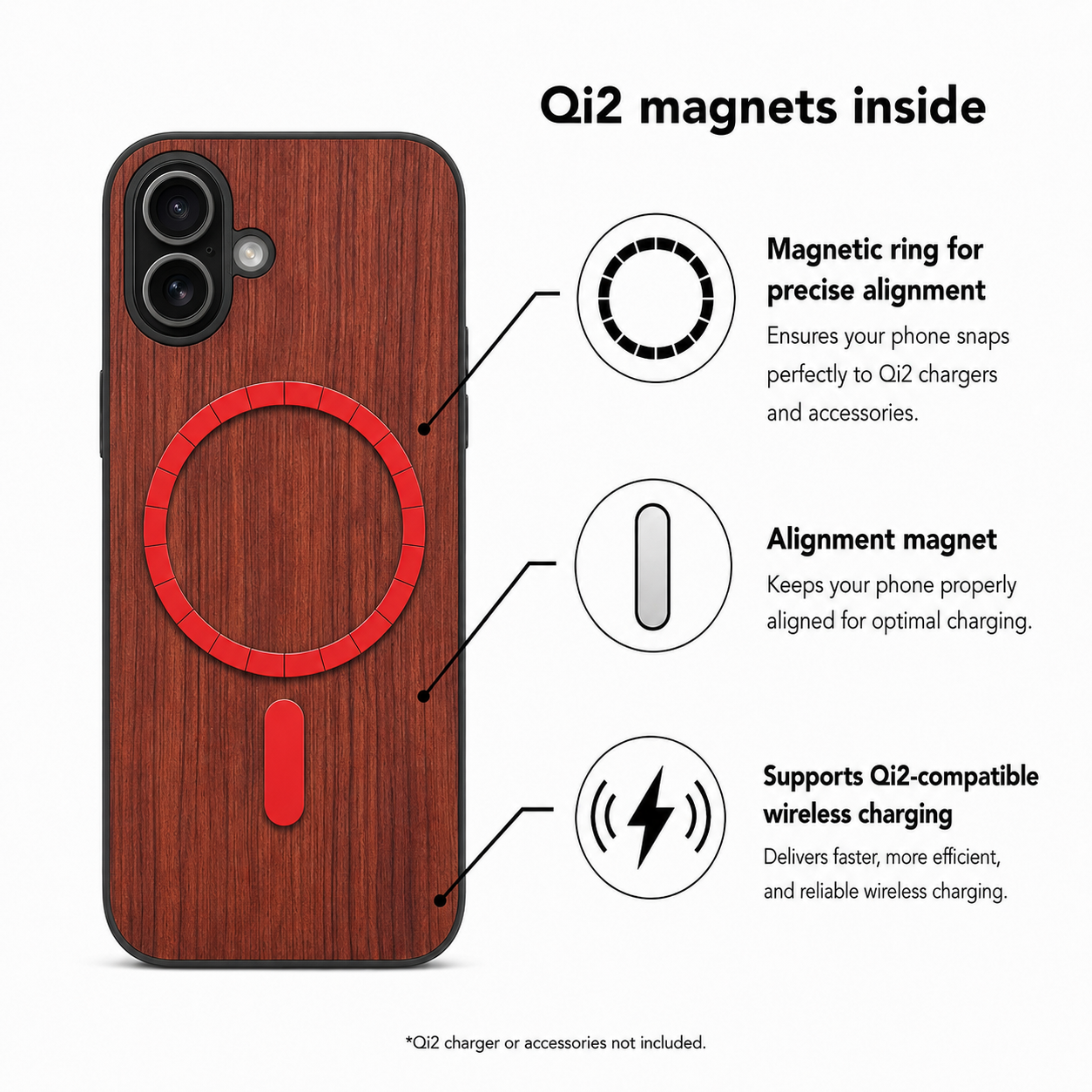 Eden Case aus Rosenholz für das iPhone 17 – Qi2-Magnete und kabelloses Laden