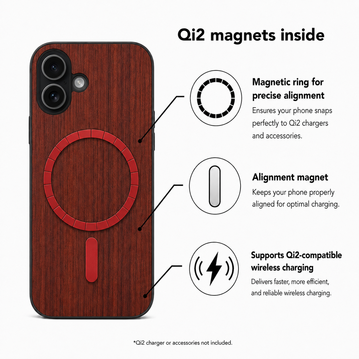 Eden Case aus Rosenholz für das iPhone 17 – Qi2-Magnete und kabelloses Laden