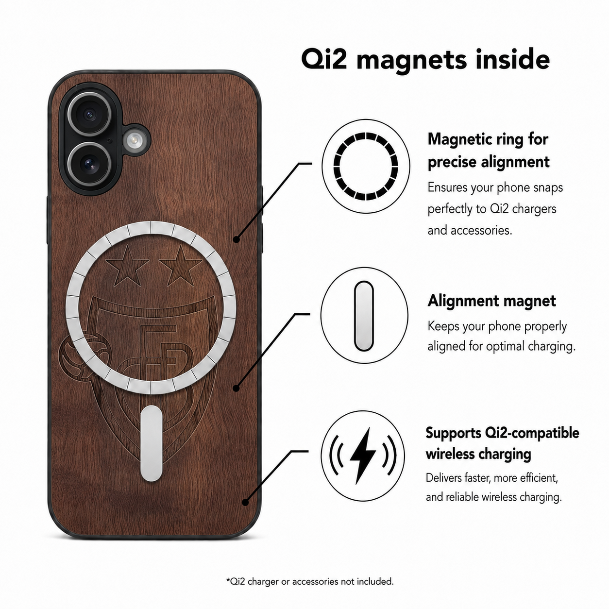 FC Basel Eden Case aus Nussbaumholz für das iPhone 17 – Qi2-Magnete und kabelloses Laden