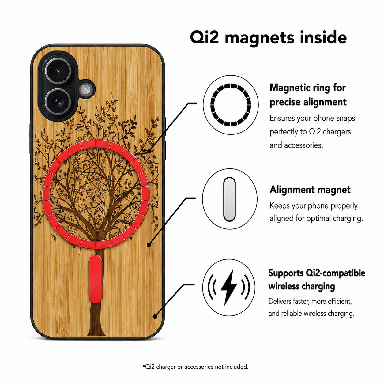 Lebensbaum Eden Case aus Bambus für das iPhone 17 – Qi2-Magnete und kabelloses Laden