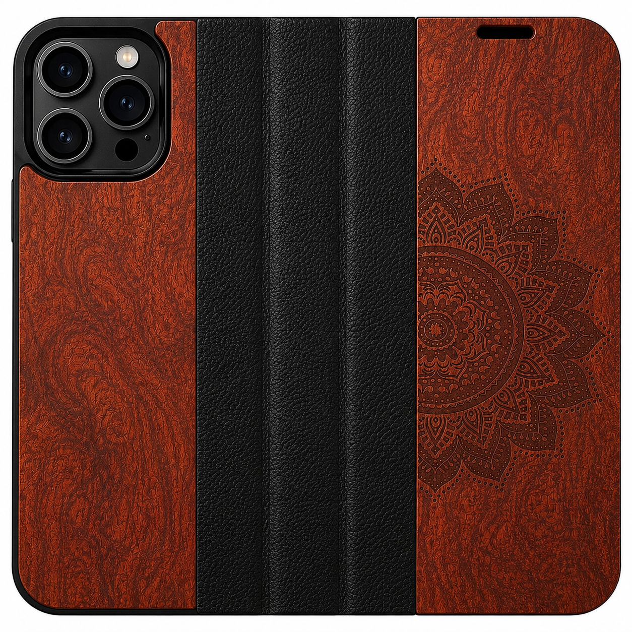 Mandala Eden Wallet Case aus Rosenholz für das iPhone 16 Pro