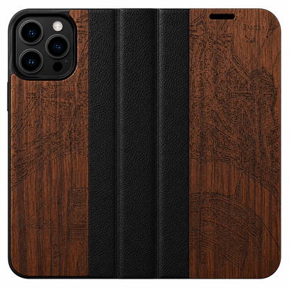 Basel Merian Eden Wallet Case aus Nussbaumholz für das iPhone 16 Pro Max