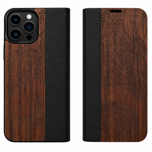 Basel Merian Eden Wallet Case aus Nussbaumholz für das iPhone 16 Pro Max
