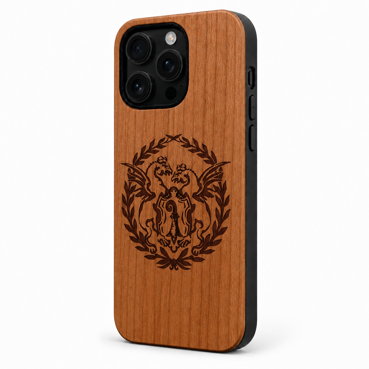Eden Basilisk Kirschholz Case für iPhone 16 Pro und 16 Pro Max – Lautstärke- und Actiontaste