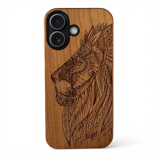 Lion Eden Case made with Cherry Wood for the iPhone 16 with MagSafe