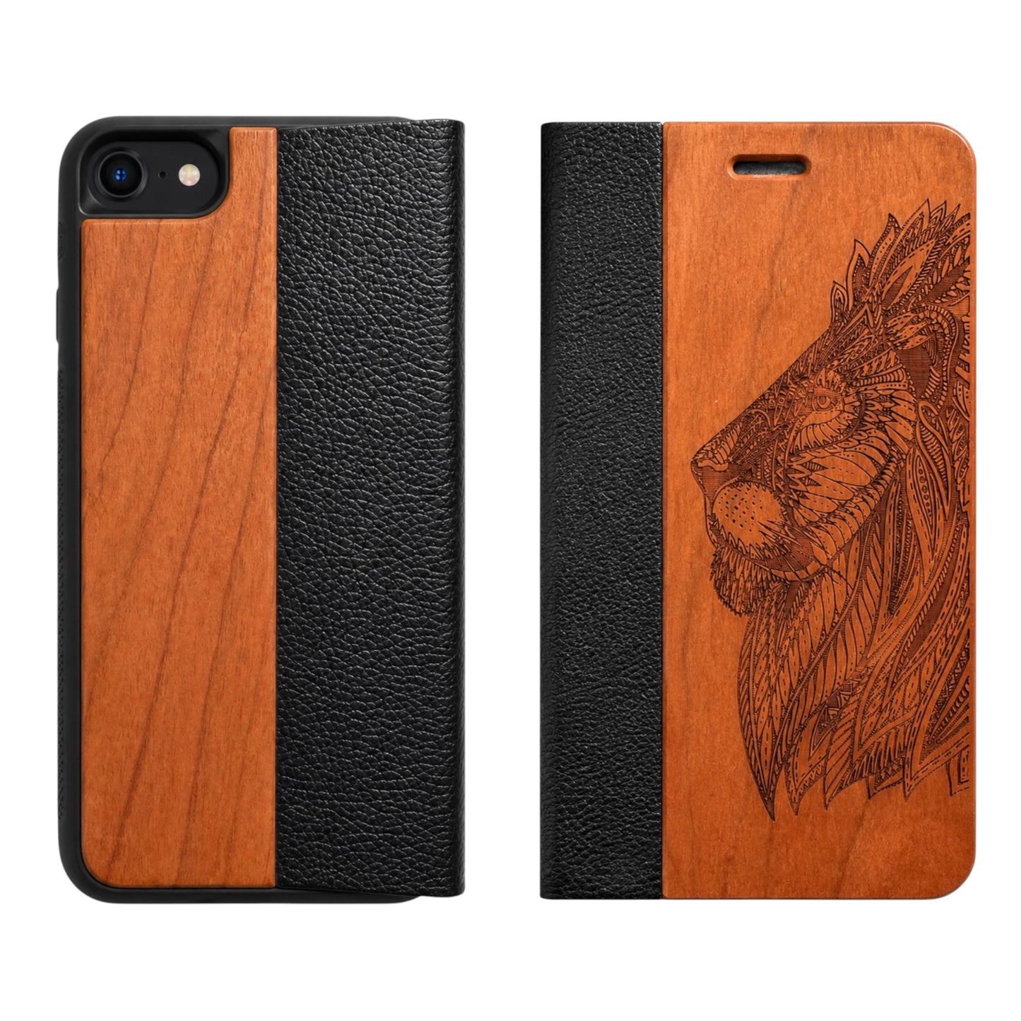 Löwen Eden Wallet Case aus Kirschholz für das iPhone 6/6s/7/8/SE
