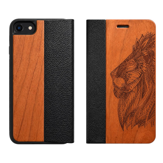 Löwen Eden Wallet Case aus Kirschholz für das iPhone 6/6s/7/8/SE