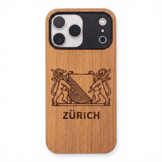 Zurich Coat of Arms Eden Case made with Cherry Wood for the iPhone 17 Pro