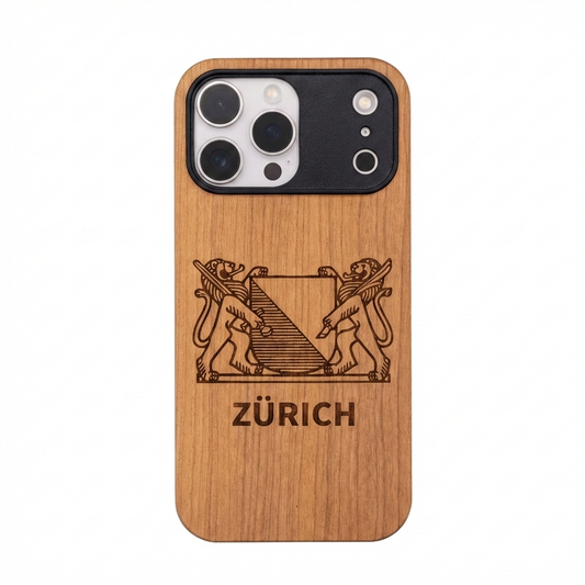 Zurich Coat of Arms Eden Case made with Cherry Wood for the iPhone 17 Pro Max