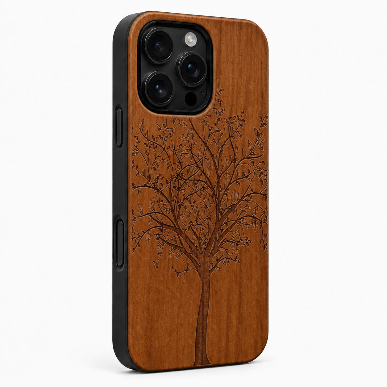 Eden Lebensbaum Kirschholz Case für iPhone 16 Pro und 16 Pro Max – schwarze Camera-Control-Taste