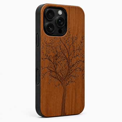 Eden Lebensbaum Kirschholz Case für iPhone 16 Pro und 16 Pro Max – schwarze Camera-Control-Taste