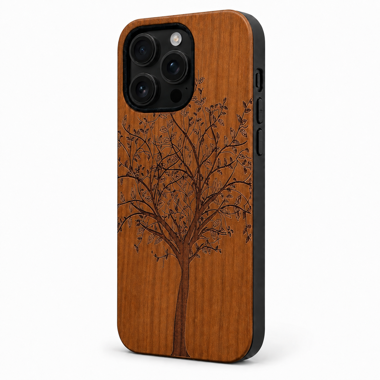 Eden Lebensbaum Kirschholz Case für iPhone 16 Pro und 16 Pro Max – Lautstärke- und Actiontaste