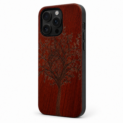 Lebensbaum Rosenholz Case für iPhone 16 Pro – Lautstärke- und Actiontaste