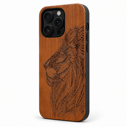 Eden Löwe Kirschholz Case für iPhone 16 Pro und 16 Pro Max – Lautstärke- und Actiontaste