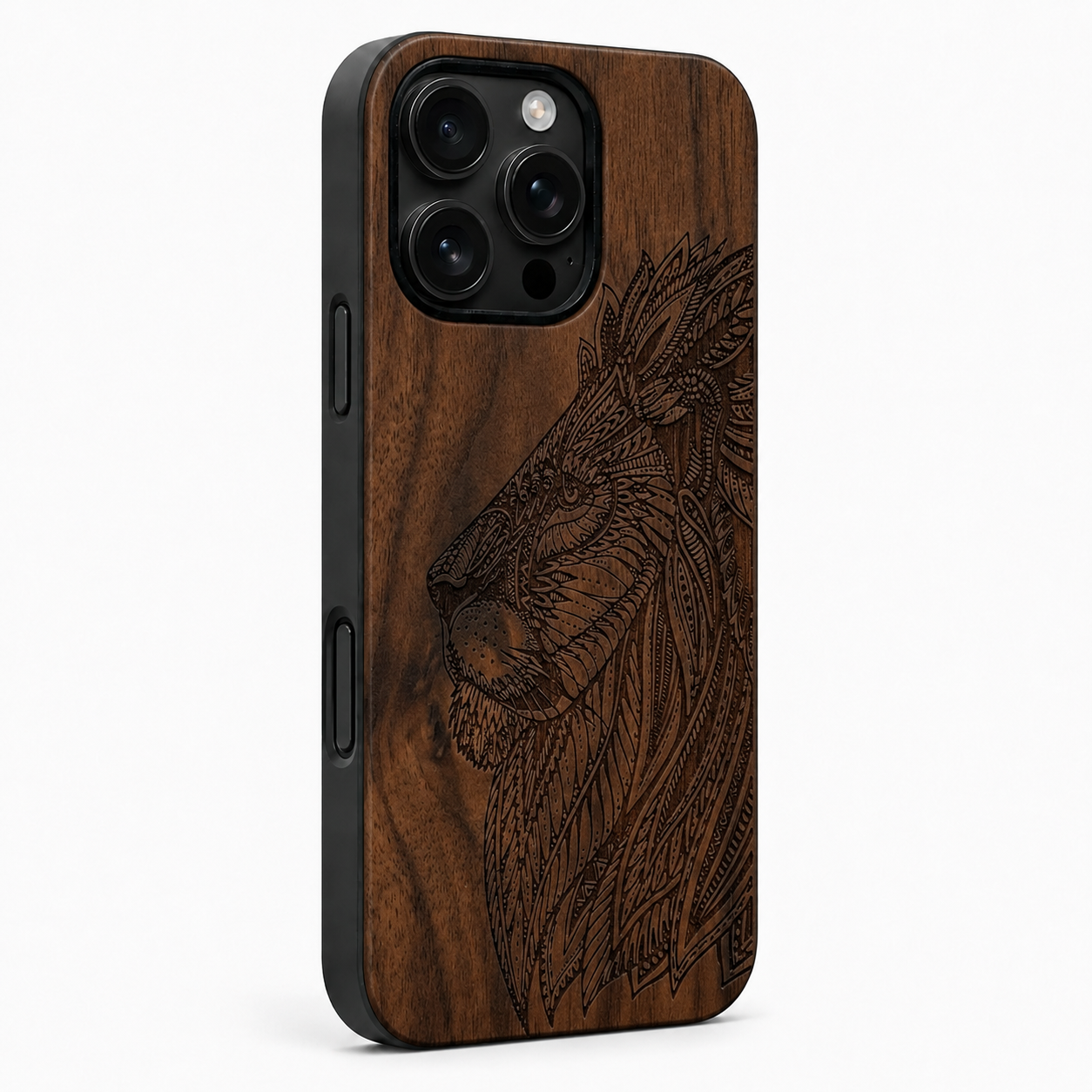 Eden Löwe Nussbaum Case für iPhone 16 Pro und 16 Pro Max – schwarze Camera-Control-Taste