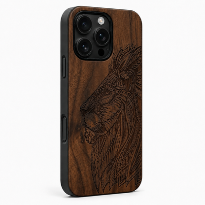 Eden Löwe Nussbaum Case für iPhone 16 Pro und 16 Pro Max – schwarze Camera-Control-Taste