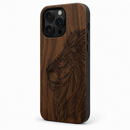 Eden Löwe Nussbaum Case für iPhone 16 Pro und 16 Pro Max – Lautstärke- und Actiontaste