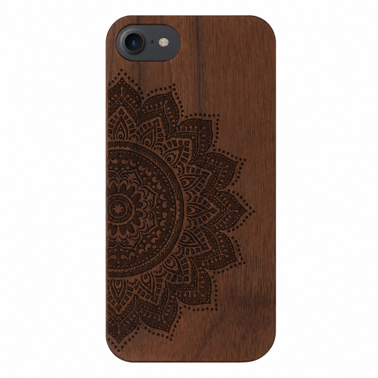 Mandala Eden Case aus Nussbaumholz für iPhone 6/6S/7/8/SE 2020/SE 2022 – Rückansicht