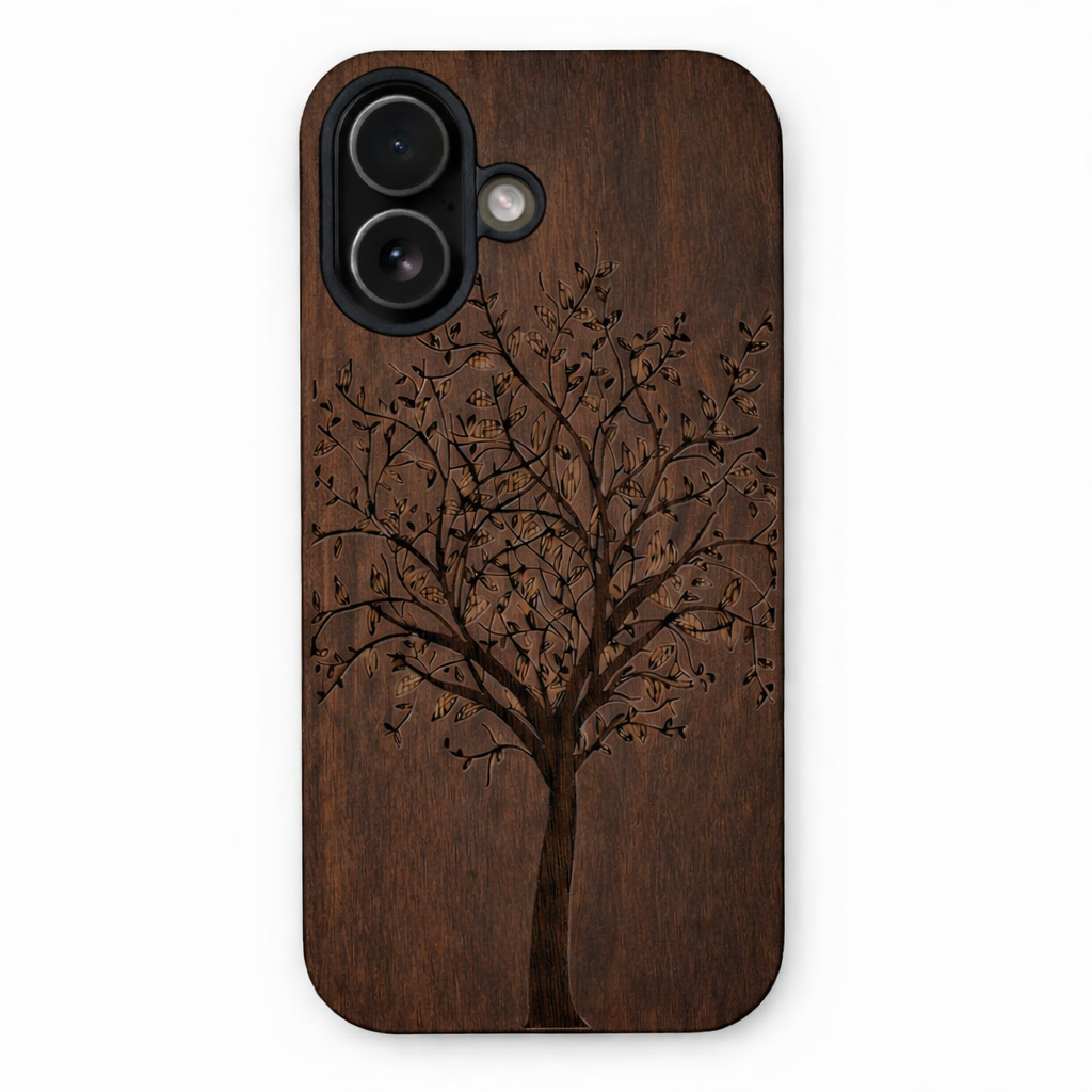 Lebensbaum Eden Case aus Nussbaumholz für das iPhone 16 mit MagSafe