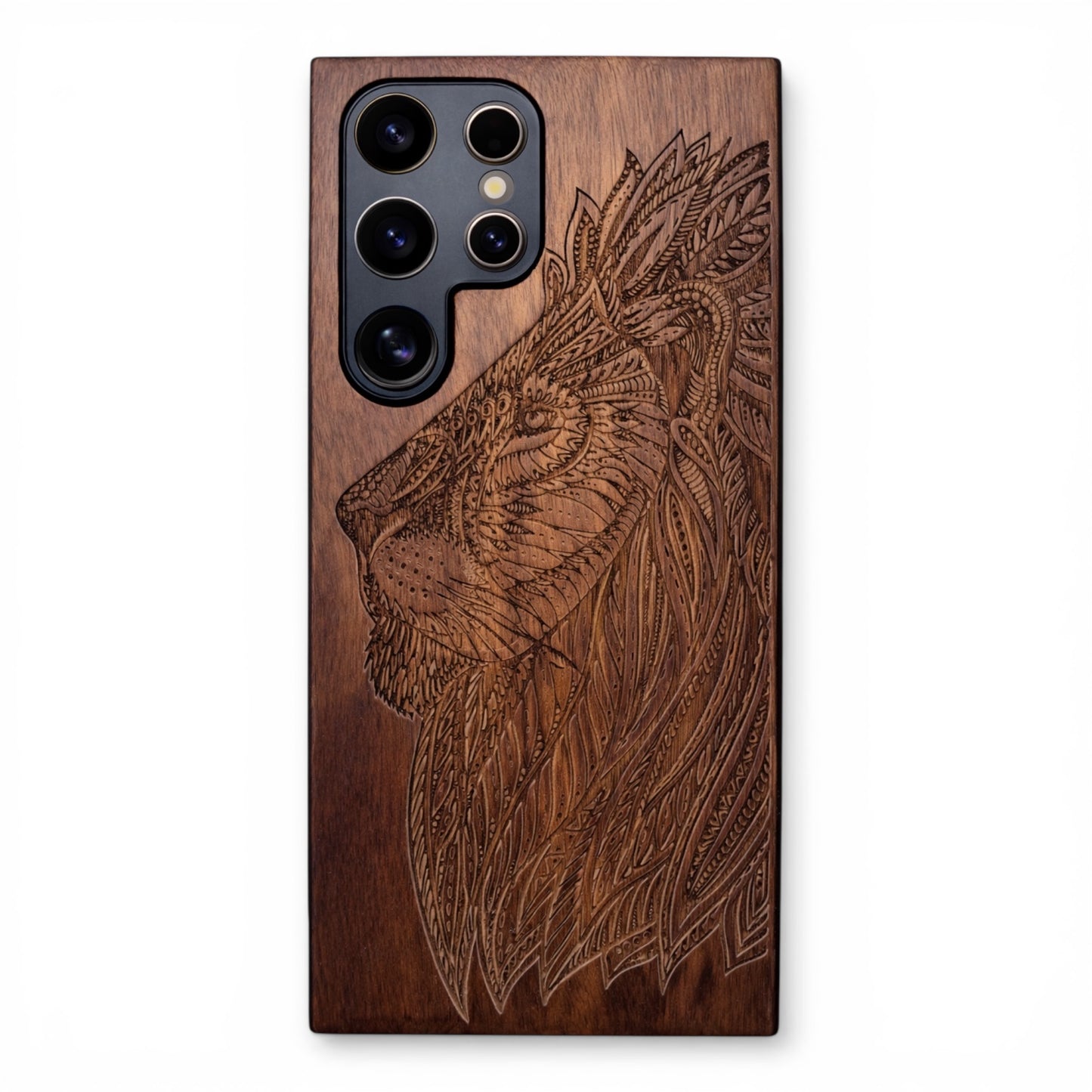 Eden Case Löwen aus Nussbaumholz für das Samsung Galaxy S24 Ultra