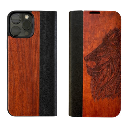 Löwen Eden Wallet Case aus Rosenholz für das iPhone 16 Pro Max
