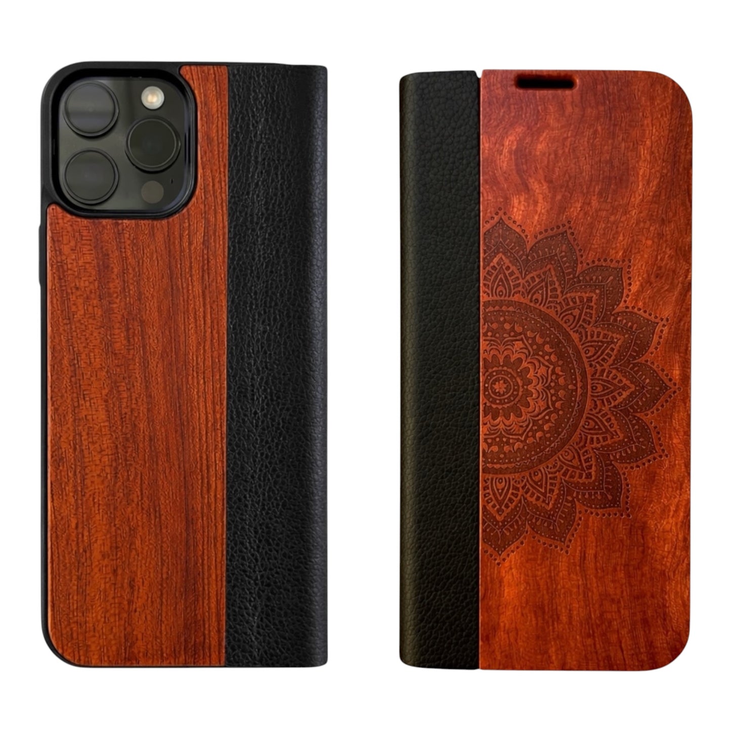 Mandala Eden Wallet Case aus Rosenholz für das iPhone 16 Pro Max