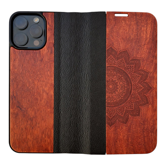 Mandala Eden Wallet Case aus Rosenholz für das iPhone 16 Pro Max