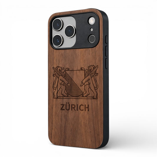 Zurich Coat of Arms Eden Case made with Walnut Wood for the iPhone 17 Pro Max