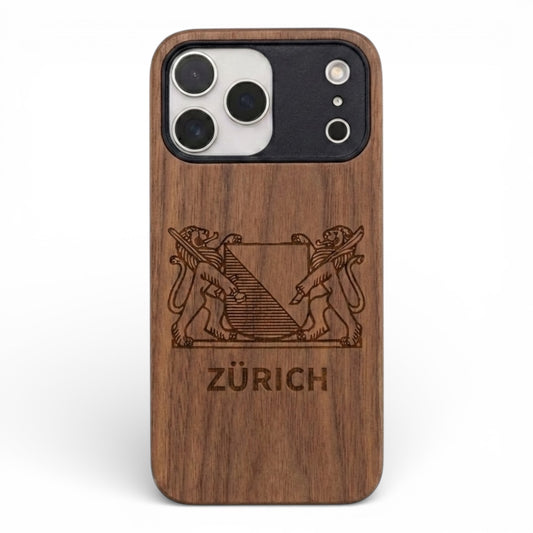 Zurich Coat of Arms Eden Case made with Walnut Wood for the iPhone 17 Pro Max