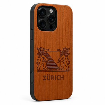 Eden Zürich Wappen Kirschholz Case für iPhone 16 Pro und 16 Pro Max – schwarze Camera-Control-Taste
