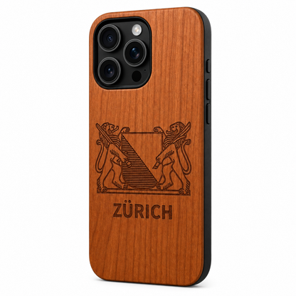 Eden Zürich Wappen Kirschholz Case für iPhone 16 Pro und 16 Pro Max – Rückansicht