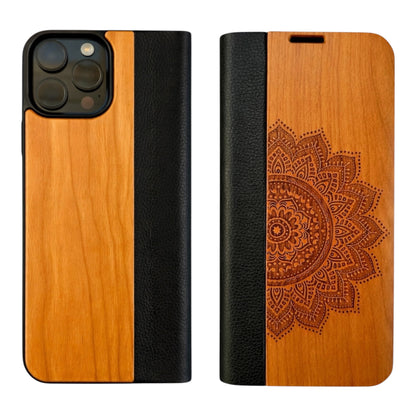 Mandala Eden Wallet Case aus Kirschholz für das iPhone 16 Pro