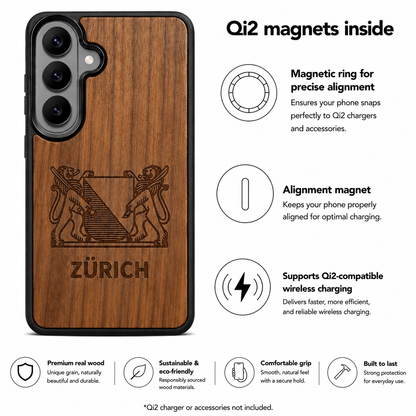 Zürich Wappen Eden Case aus Nussbaumholz für das Samsung Galaxy S26 mit MagSafe