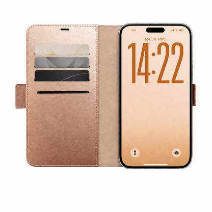 Rose Gold Victor Case geöffnet mit Karten