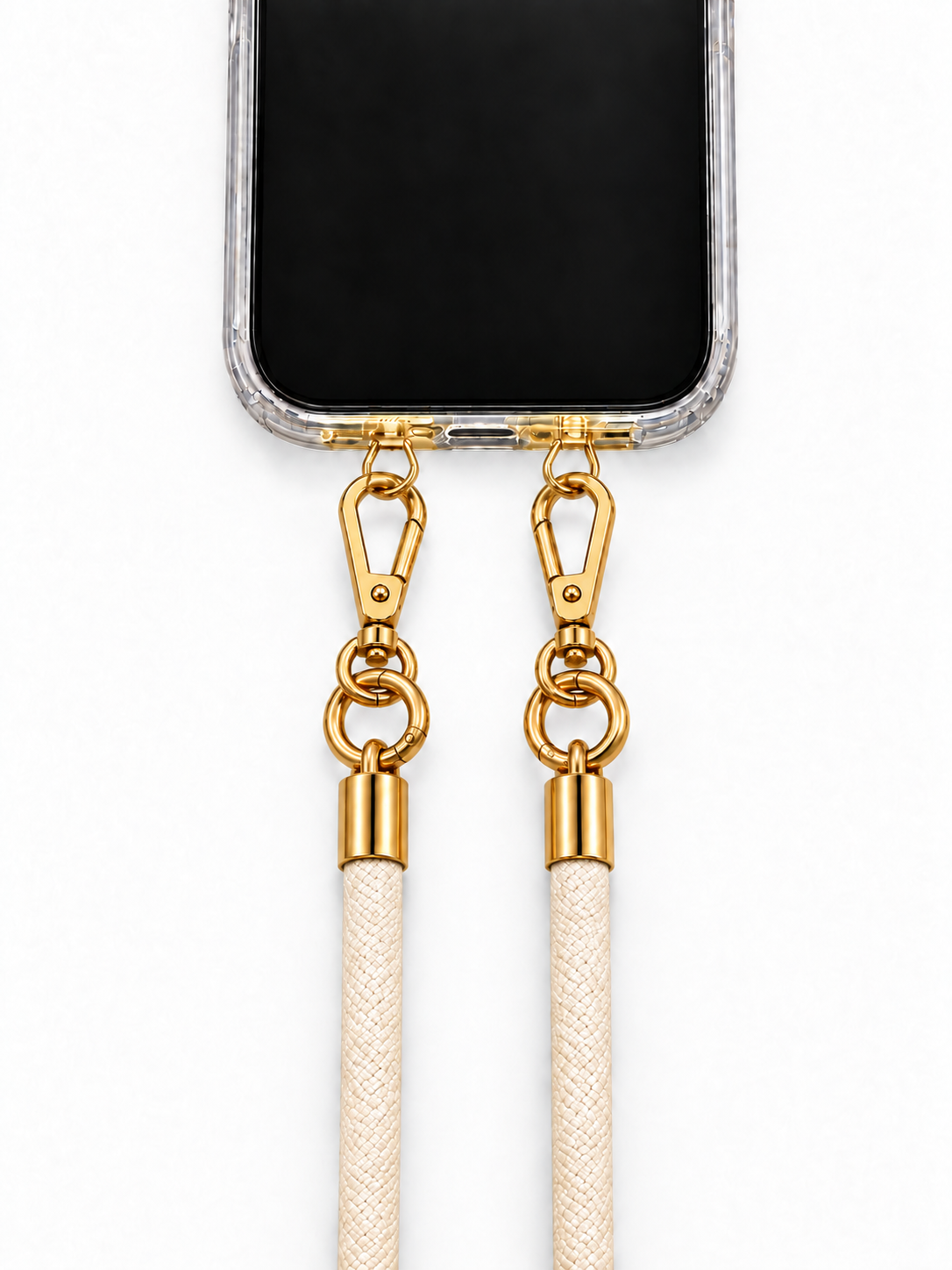 Handykette Creme – 8 mm, 2 goldene Haken, mit Metalladapter in Gold, Ansicht 1
