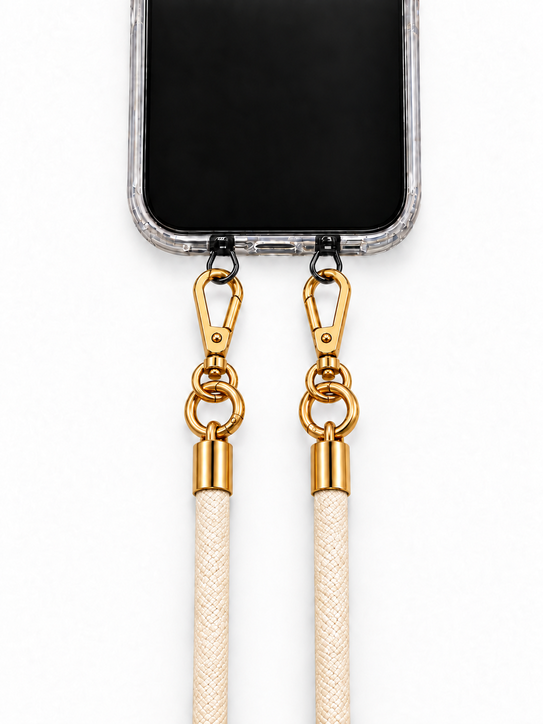 Handykette Creme – 8 mm, 2 goldene Haken, mit Metalladapter in Schwarz, Ansicht 1
